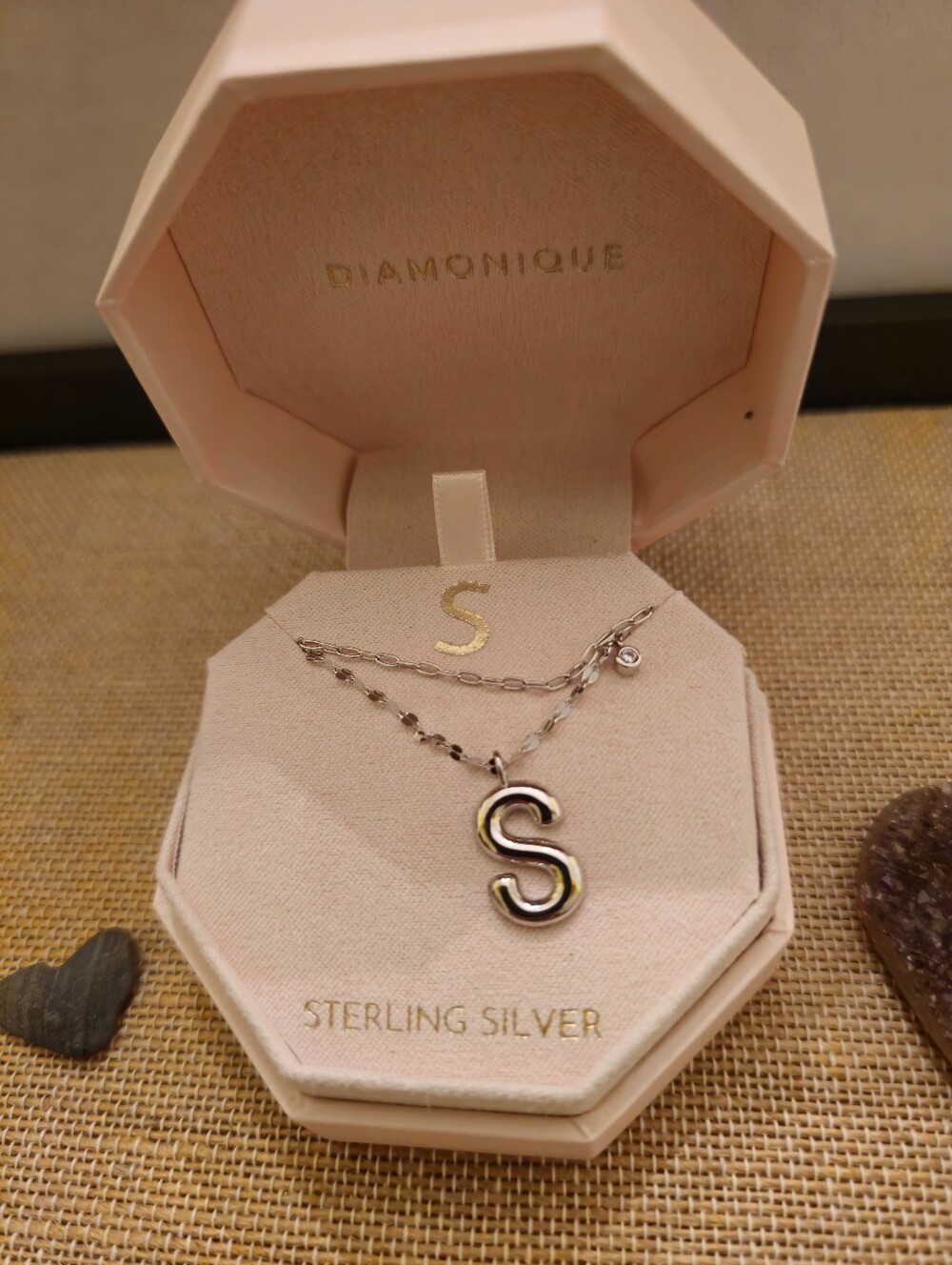 NIB Diamonique Sterling Silver Two-Row Layered Initial S Necklace